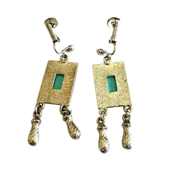 Vintage Sarah Coventry clip on earrings silver & blue southwestern drop dangles - Picture 6 of 7